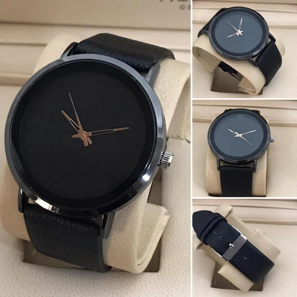 Black leather Luxury Watch For Unisex